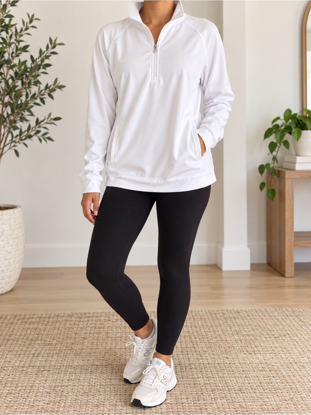 White Quarter-Zip Performance Sweater